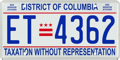 DC license plate ET4362