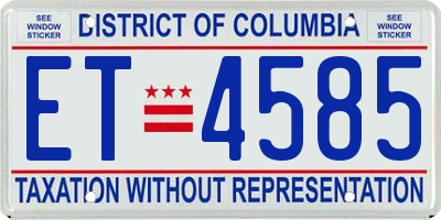 DC license plate ET4585