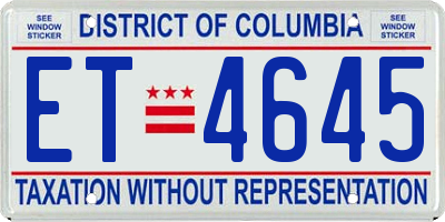 DC license plate ET4645