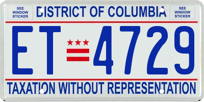 DC license plate ET4729