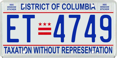 DC license plate ET4749