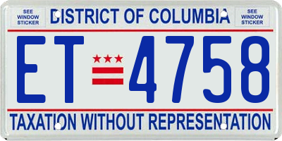 DC license plate ET4758