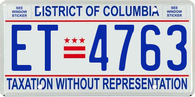 DC license plate ET4763