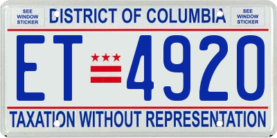 DC license plate ET4920