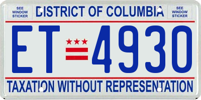 DC license plate ET4930