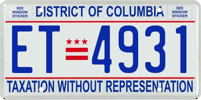 DC license plate ET4931