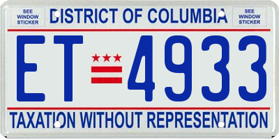 DC license plate ET4933