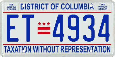DC license plate ET4934