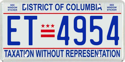 DC license plate ET4954