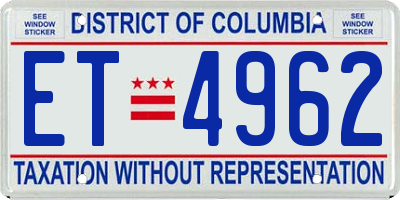 DC license plate ET4962
