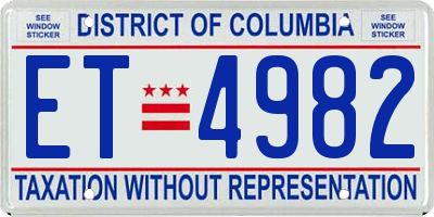 DC license plate ET4982