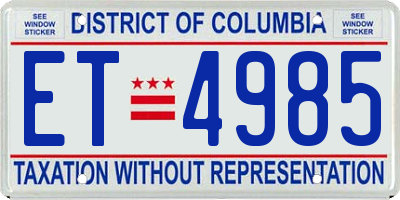 DC license plate ET4985