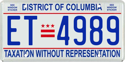 DC license plate ET4989