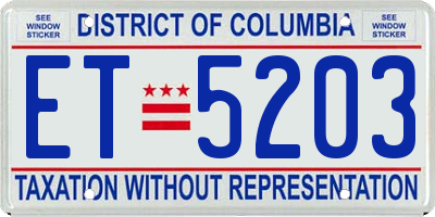 DC license plate ET5203