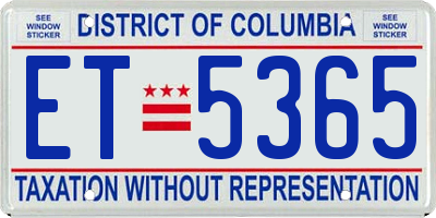 DC license plate ET5365