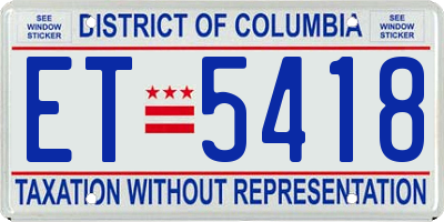 DC license plate ET5418