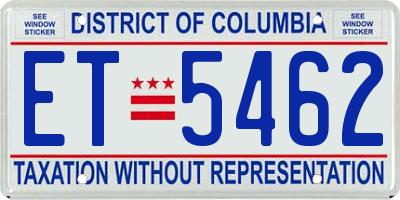 DC license plate ET5462