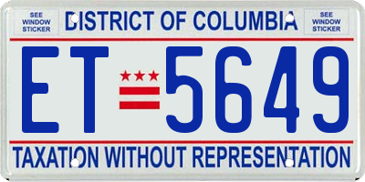 DC license plate ET5649