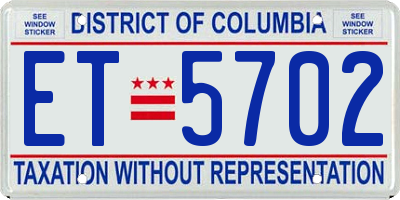 DC license plate ET5702