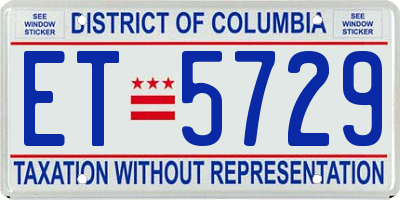 DC license plate ET5729