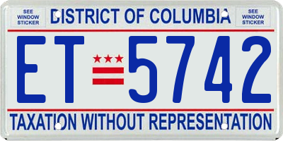 DC license plate ET5742