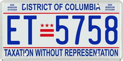 DC license plate ET5758