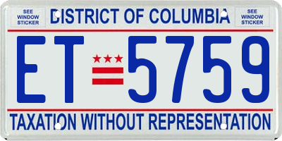 DC license plate ET5759