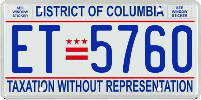DC license plate ET5760