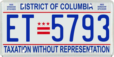 DC license plate ET5793