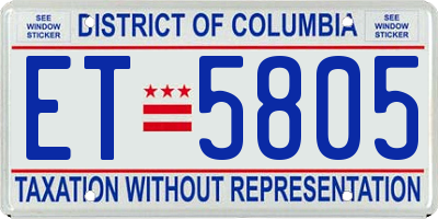 DC license plate ET5805