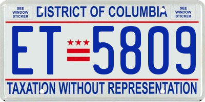 DC license plate ET5809