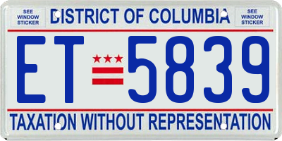 DC license plate ET5839