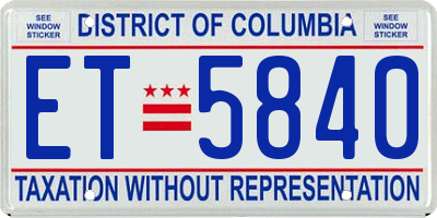 DC license plate ET5840