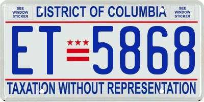DC license plate ET5868