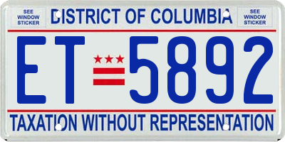DC license plate ET5892