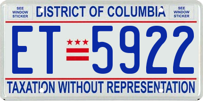 DC license plate ET5922