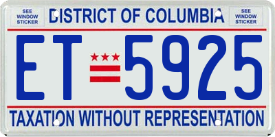 DC license plate ET5925