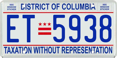 DC license plate ET5938