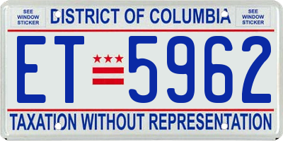DC license plate ET5962