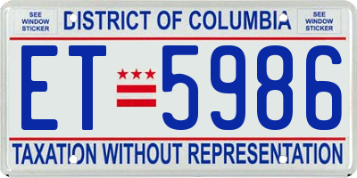 DC license plate ET5986