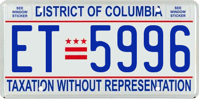 DC license plate ET5996