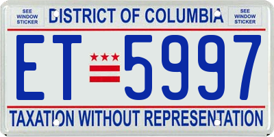 DC license plate ET5997