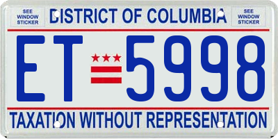 DC license plate ET5998