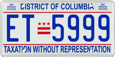 DC license plate ET5999