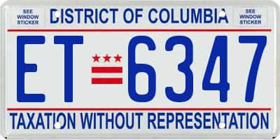 DC license plate ET6347