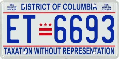 DC license plate ET6693