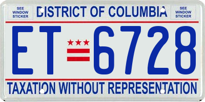 DC license plate ET6728