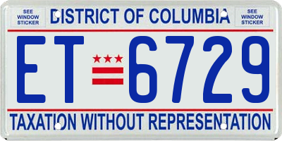 DC license plate ET6729