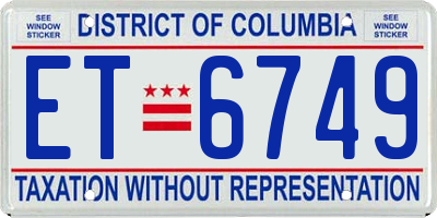 DC license plate ET6749