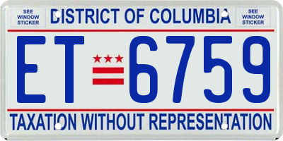 DC license plate ET6759